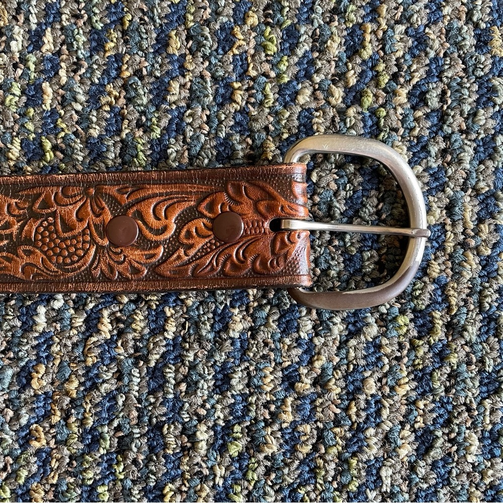 Embossed Genuine Leather Belt 51”Brown Bohemian Western - Picture 2 of 8
